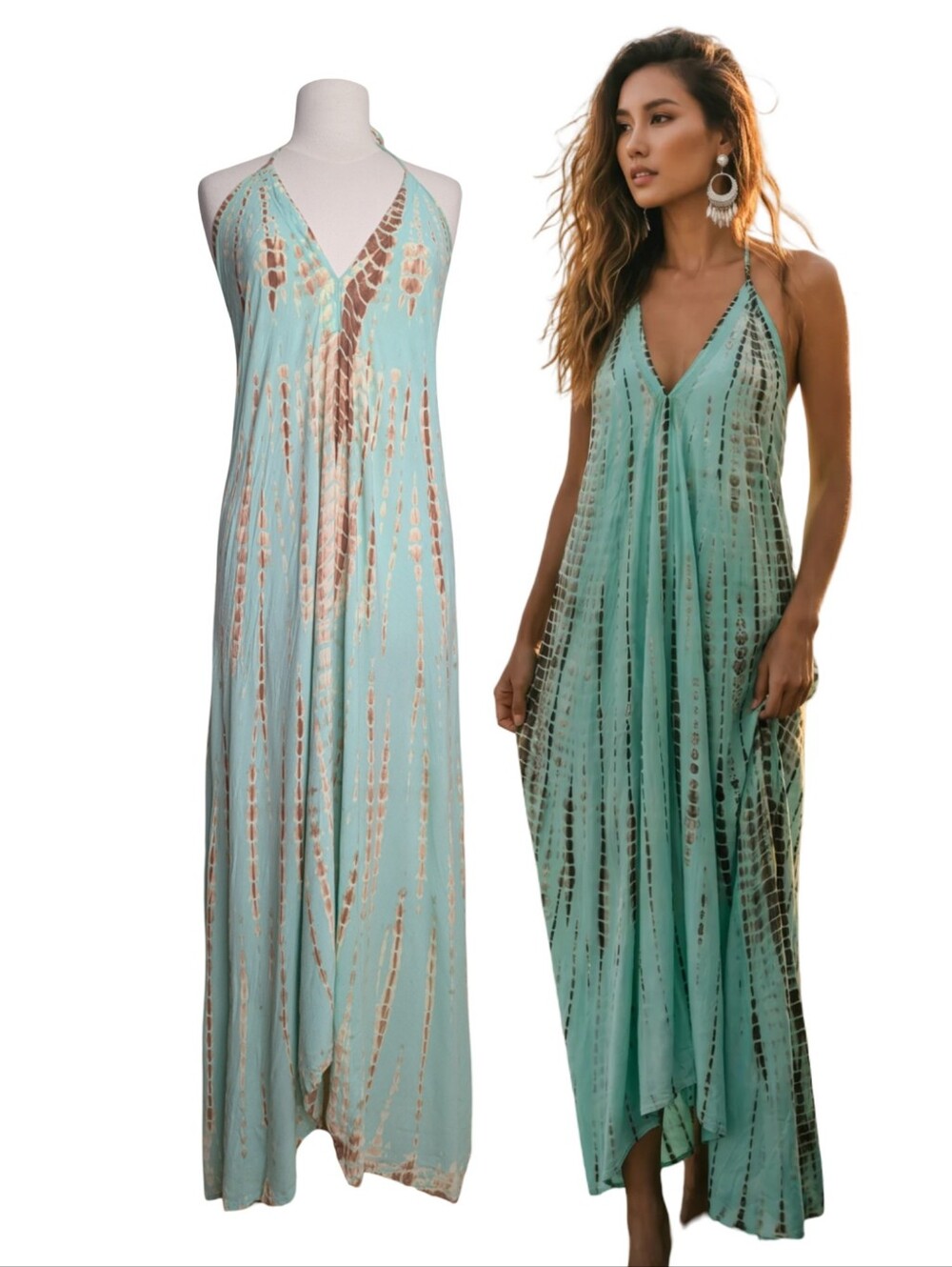 Open Back Halter Tie Snakeskin Print Boho Beachy Maxi Dress Size Small